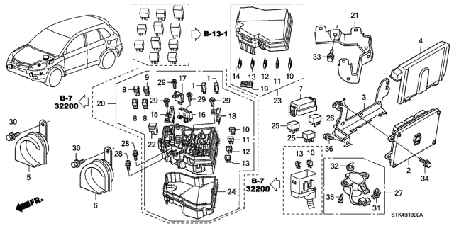 2007 Acura RDX  Fuse B, Multi Block (40A/50A) Diagram for 38232SDAA01