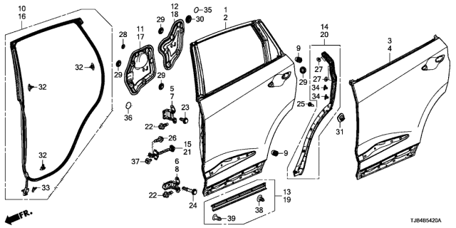 2021 Acura RDX  Weatherstrip, Rear Right Door Diagram for 72810TJBA01
