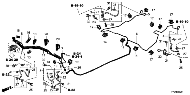 2019 Acura RLX Bracket B, Right Rear Brake Hose Diagram for 46437TY2A00