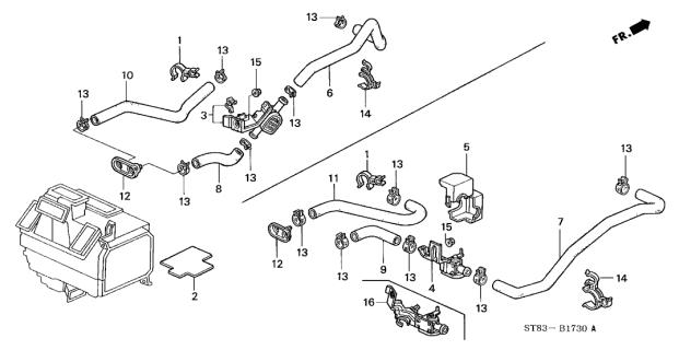 1994 Acura Integra Hose B, Water Inlet Diagram for 79722SR3000