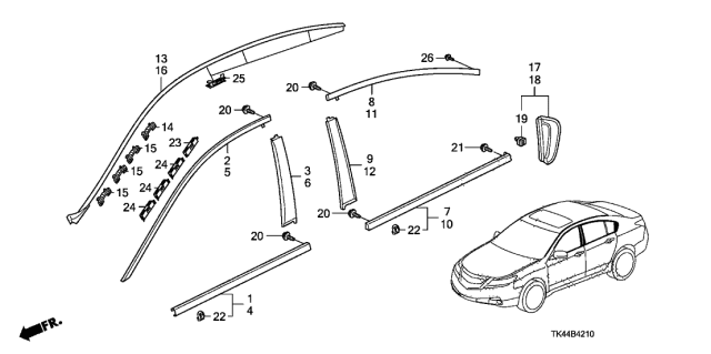 2012 Acura TL  Clip B, Windshield Diagram for 73155TK4A11
