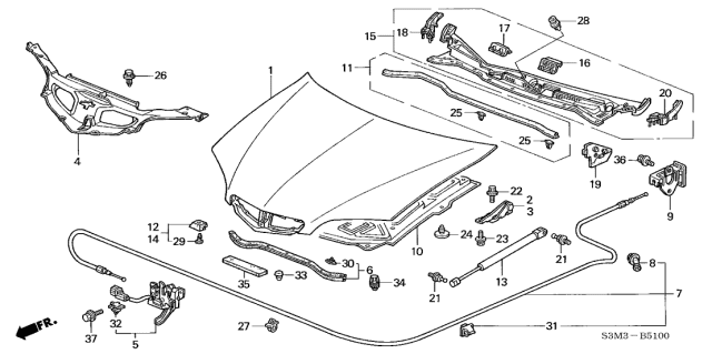 2001 Acura CL  Hood (Dot) Diagram for 60100S3MA90ZZ