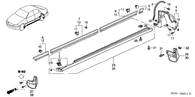 2002 Acura RL Splash Guard, Right Front (Vermont Green Pearl) Diagram for 75800SZ3C11ZC