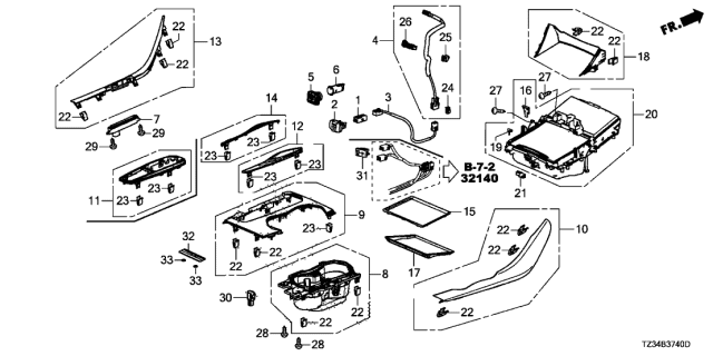 2020 Acura TLX  Console Pan (Brushed Aluminum Metal) Diagram for 77291TZ3A71ZA