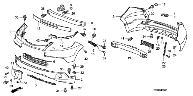 2009 Acura RDX Beam, Right Front Bumper (Upper) Diagram for 71140STKA00