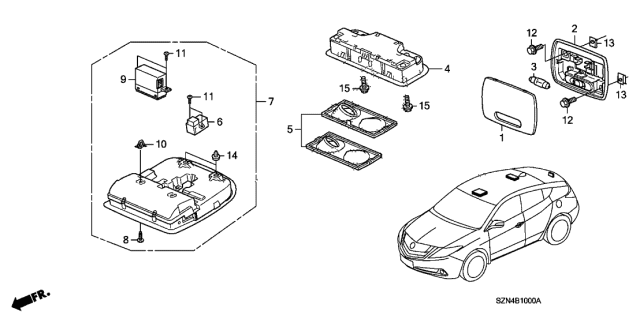 2011 Acura ZDX Console Assembly, Roof Diagram for 36600SZNA01