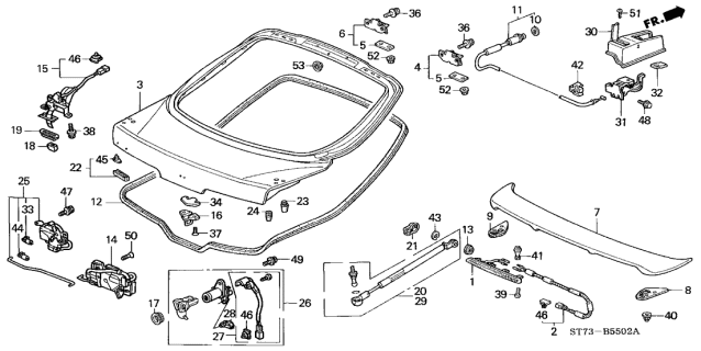 2000 Acura Integra Clip, Trunk Opener Cable Diagram for 90692SK8003
