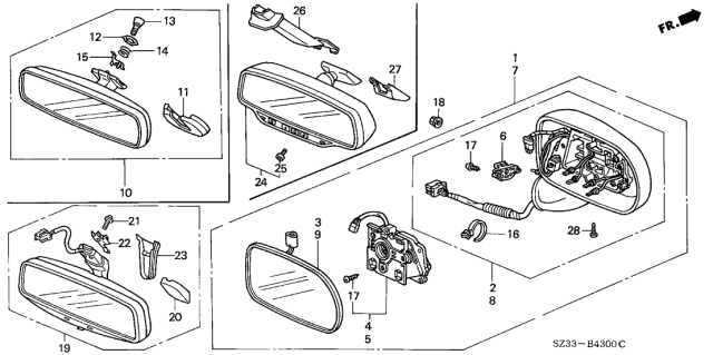 2001 Acura RL Mirror Assembly, Driver Side Door (Firepepper Pearl) (Heated) (Memory) Diagram for 76250SZ3A42YD