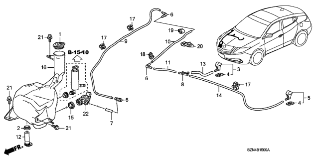 2012 Acura ZDX  Nozzle Assembly, Left Front Windshield Washer (Aspen White Pearl) Diagram for 76815SZNA11ZB
