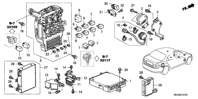 2007 Acura TSX Box Assembly, Fuse Diagram for 38200SECA05