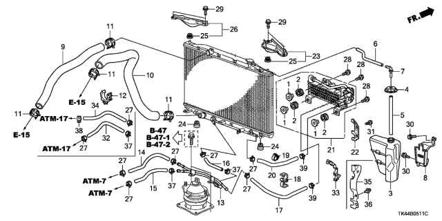 2012 Acura TL  Hose, 195Mm, Atf Diagram for 25211RK1006