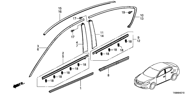2014 Acura ILX Hybrid Molding Assembly, Passenger Side Roof Diagram for 74306TX6A01