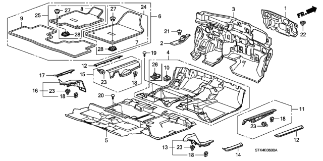2011 Acura RDX Stopper, Footrest Diagram for 74255STKA00