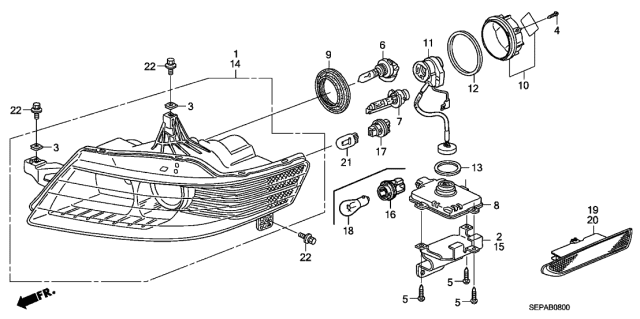 2008 Acura TL Driver Side Headlight Assembly Composite Diagram for 33151SEPA22