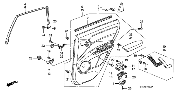 2012 Acura RDX  Bracket, Right Rear Door (A) (Grip Lower) Diagram for 83703STKA01