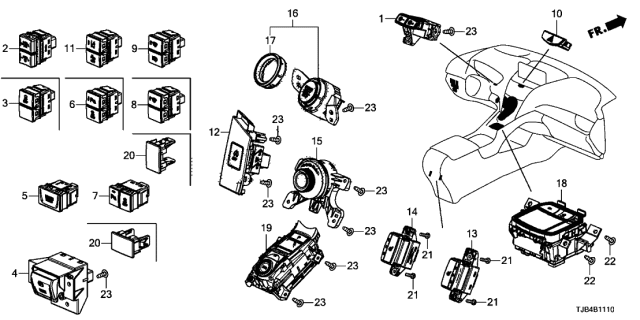 2019 Acura RDX Lid, Switch Hole (Deep Black) Diagram for 77755TBAA00ZA