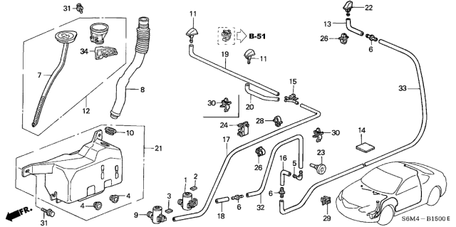 2004 Acura RSX  Rubber, Tube Diagram for 76839S6M003