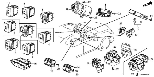 2019 Acura TLX Switch, Dynamic Mode Diagram for 35720TZ5A22