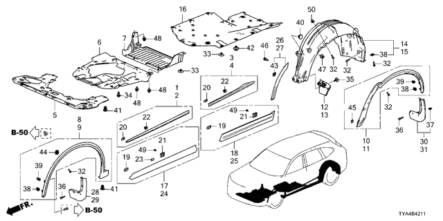 2022 Acura MDX  CLIP B, DOOR GARNISH (LOWER) Diagram for 75316TP6A01