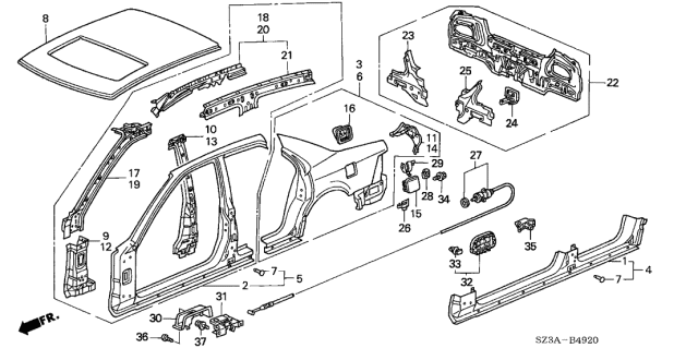 2004 Acura RL Panel, Passenger Side Sill Diagram for 04631SZ3320ZZ