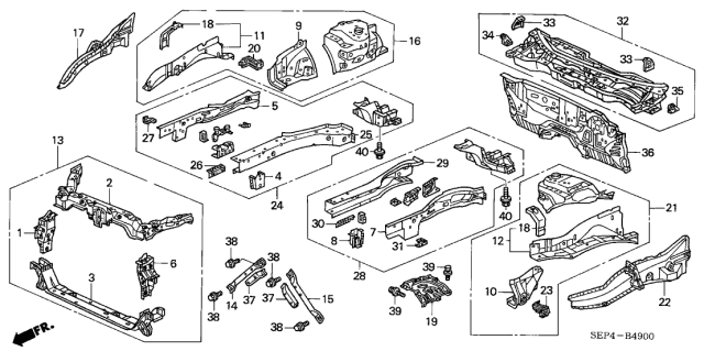 2007 Acura TL Stay Set, Left Front Bulkhead Side Diagram for 04611SEPA03ZZ