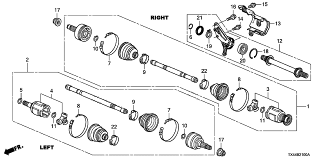 2017 Acura RDX Shaft Assembly, Half Diagram for 44500TX4A00