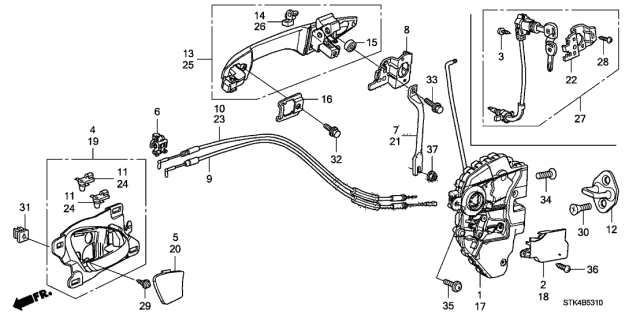 2011 Acura RDX Protector, Driver Side Door Latch Diagram for 72152SJK003