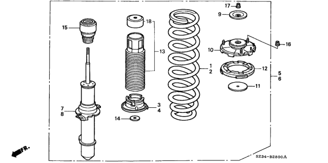 1998 Acura RL Nut, Front Shock Absorber Flange (10Mm) Diagram for 90304SM4000