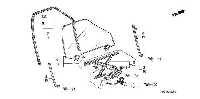 1990 Acura Legend Regulator, Right Front Door Power Diagram for 72211SD4014