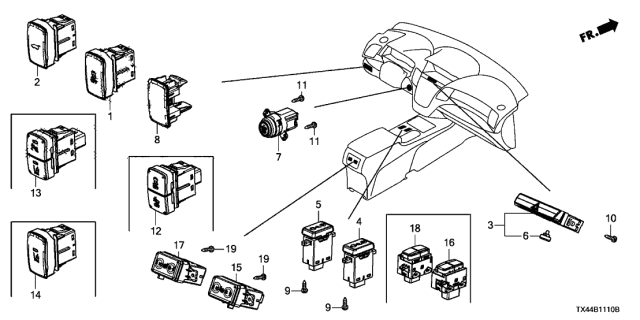 2016 Acura RDX Switch Assembly, Driver Side Heated Seat Diagram for 35650TX4A01