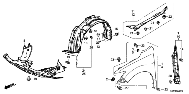2016 Acura RDX Fender Assembly R, Fro (Dot Diagram for 60210TX4A91ZZ