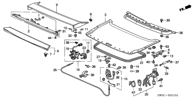 2004 Acura NSX  Gasket, Rear Spoiler Diagram for 71708SL0000
