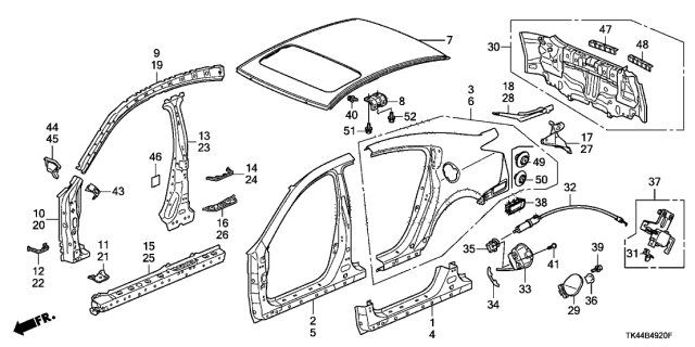 2012 Acura TL Stiffener Right, Rear Bumper Face Diagram for 66118TK4A00ZZ