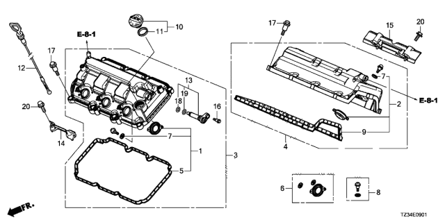 2019 Acura TLX  Bolt Set, Head Cover Plug Seal Diagram for 123475G0000