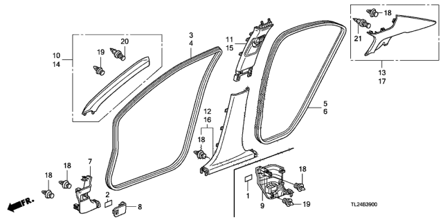 2011 Acura TSX Clip, Rear Pillar Garnish Diagram for 91561TA0A11