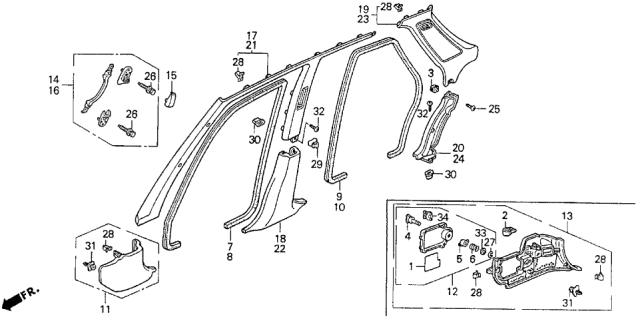 1994 Acura Vigor Clip, Cowl Side Diagram for 91580SV1003