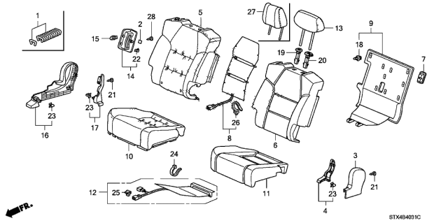 2011 Acura MDX Pad Complete R, Middle Back Diagram for 81322STXL01