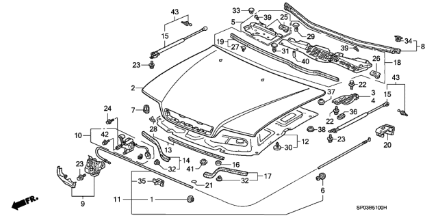 1991 Acura Legend Cushion, Hood Diagram for 63511SF0003