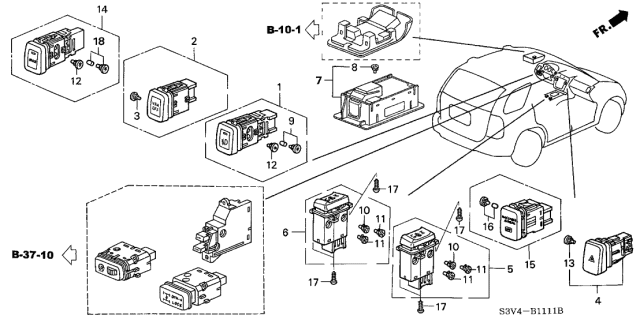 2004 Acura MDX Switch Assembly, Front Fog (Black) Diagram for 35180S3VA01ZA