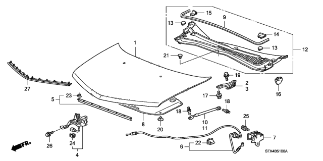 2012 Acura MDX  Hood, Engine (Dot) Diagram for 60100STXA91ZZ