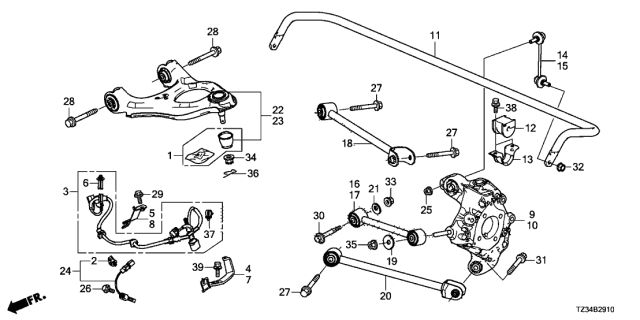 2020 Acura TLX Sensor Assembly, Rear Diagram for 57470TZ7A51