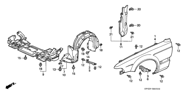 1994 Acura Legend Stay, Right Front Fender (Upper) Diagram for 60212SP0000ZZ