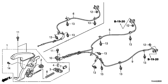 2014 Acura TL Wire, Passenger Side Parking Brake Diagram for 47510TK4A01