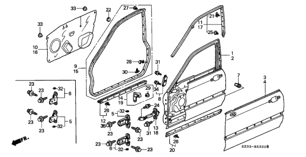 1997 Acura RL Hinge A, Front Door Diagram for 67410S3Y003ZZ