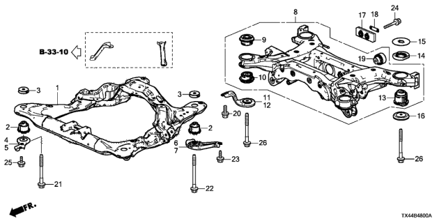 2014 Acura RDX Stay, Left Front Sub-Frame Mounting Diagram for 50276TX4A01