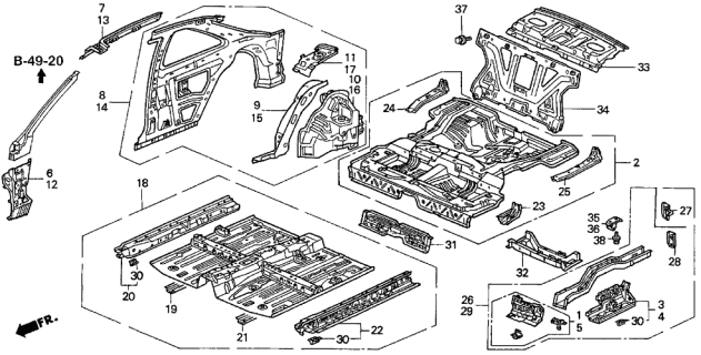 1997 Acura CL Stiffener, Left Rear Floor (Upper) Diagram for 65565SV4A00ZZ