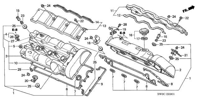 2004 Acura NSX Nut, Head Cover Diagram for 90212PR3000