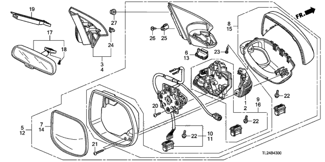 2012 Acura TSX  Mirror Assembly, Passenger Side Door (Crystal Black Pearl) (Coo) (R.C.) (Heated) Diagram for 76200TL0315ZD