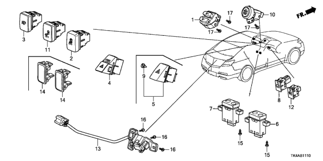2014 Acura TL Switch Assembly, Smart (Crystal Black Pearl) (Trunk) Diagram for 38369TK4A01ZD