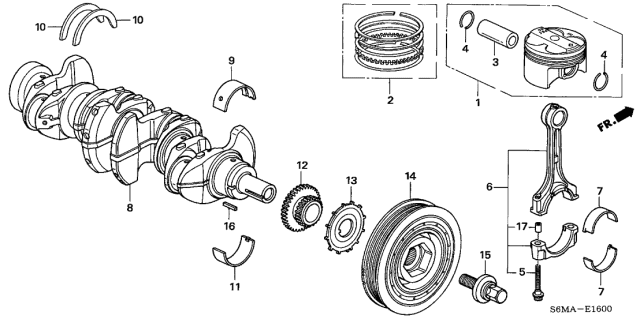 2006 Acura RSX Pulley, Crankshaft Diagram for 13810PRC003